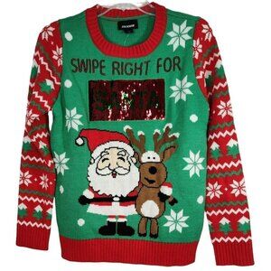 Joe Boxer Christmas Sweater Sequin Swipe Right Women Size M Red Green Long Slv